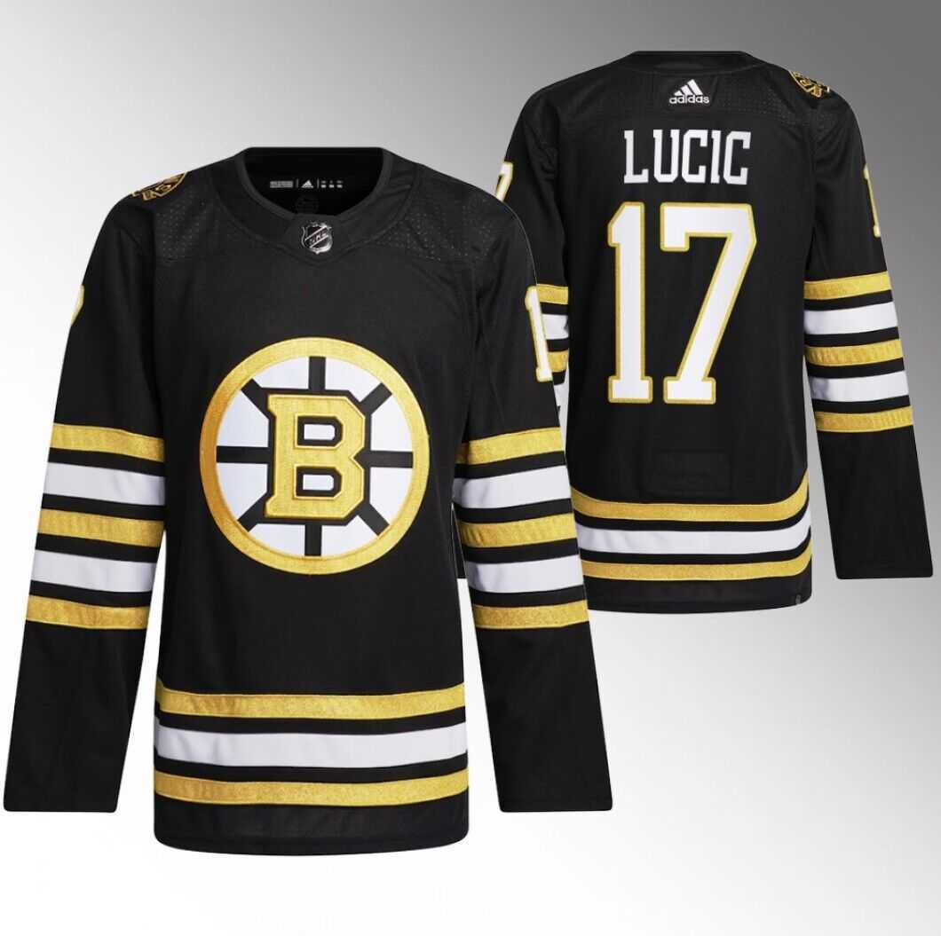 Men%27s Boston Bruins #17 Milan Lucic Black 100th Anniversary StitchedStitched Jersey Dzhi->boston bruins->NHL Jersey
